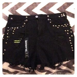 Black studded jean shorts